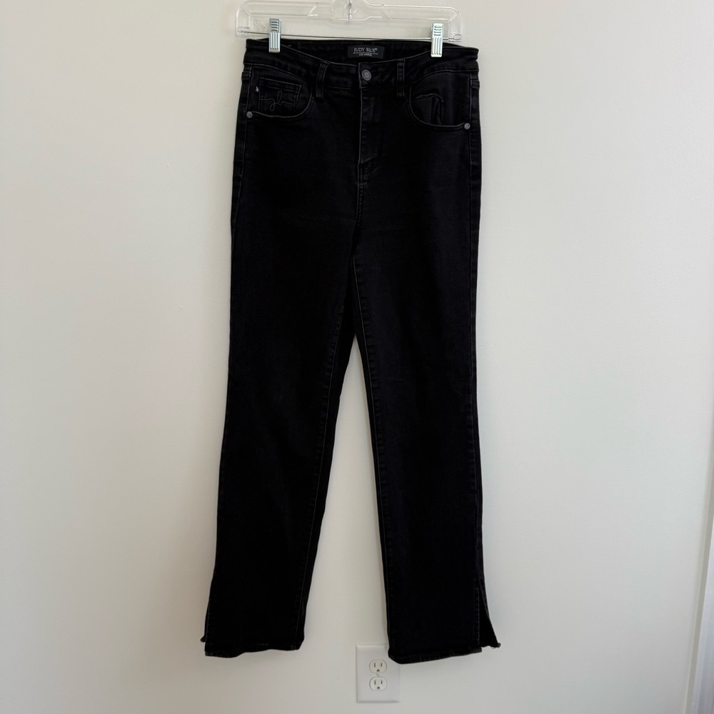 Judy Blue Jeans Womens 9/29 Black Denim Straight Leg 90's Slit JB88451 Stretch